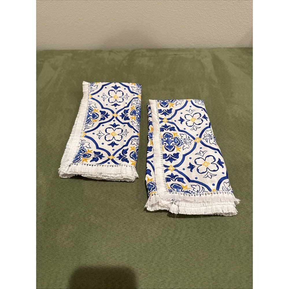 Martha Stewart Collection Cotton Set of 2 Napkins 19" Square  - Blue Yellow‎